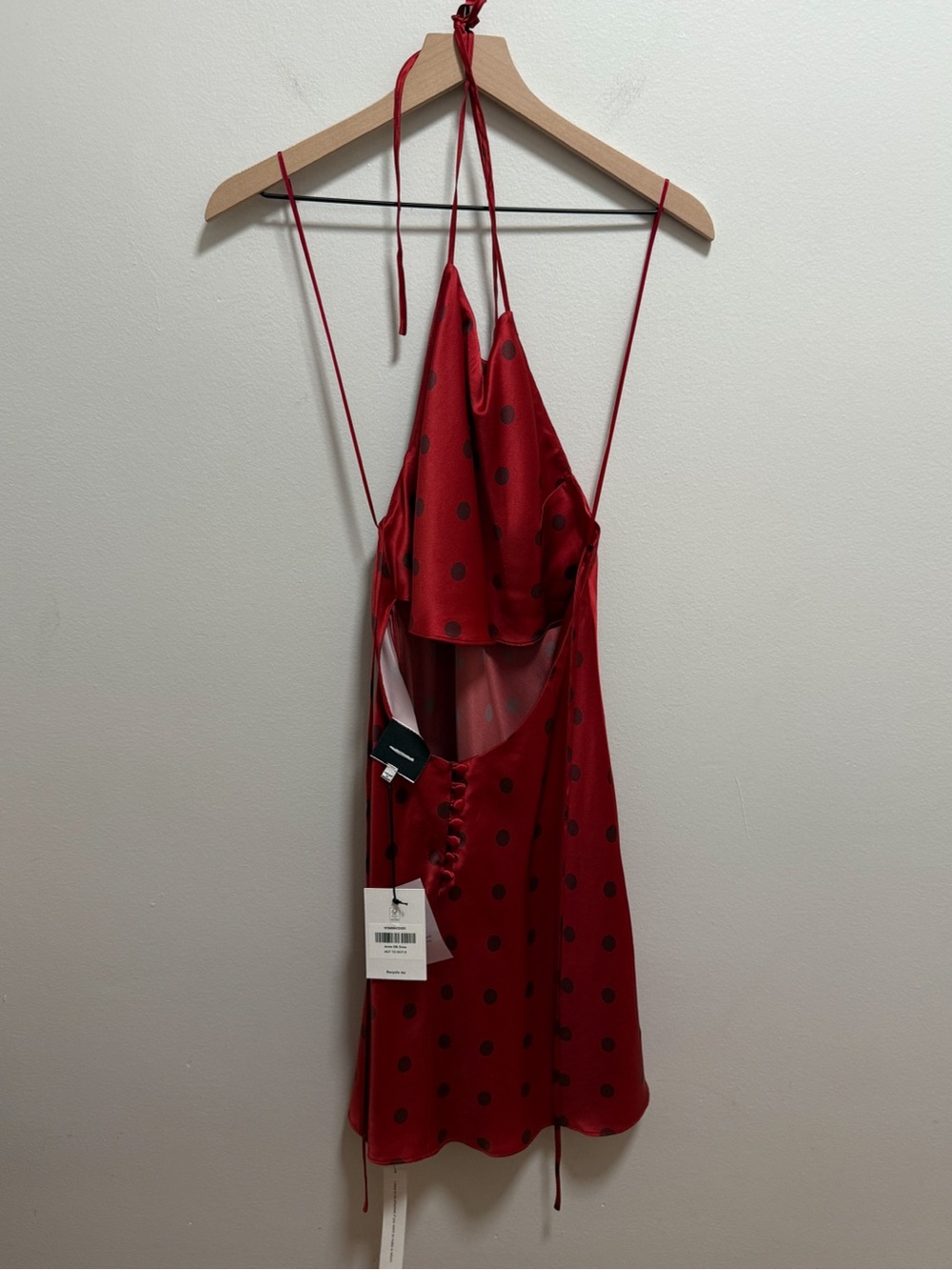 Polka dot silk halter‎ mini dress Reformation Jennis hot to dot summer going out - Picture 4 of 6